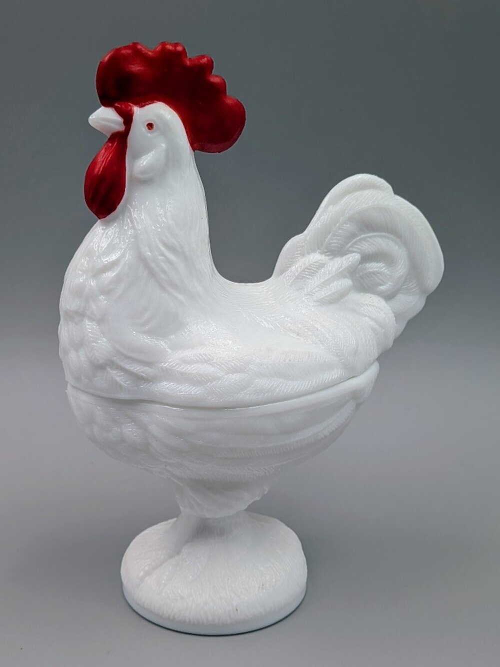 Vintage Westmoreland White Milk Glass Hen | Rooster Covered Dish